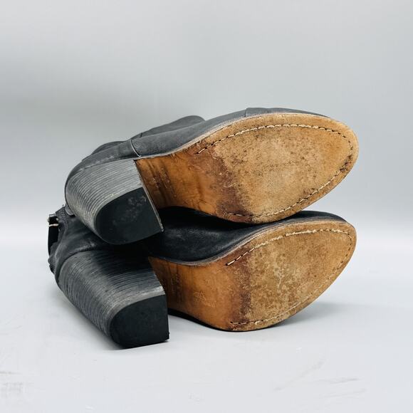 Rag & Bone Booties Womens 8.5 Black Leather Western Ankle Zip Newbury Block Heel - Picture 8 of 10